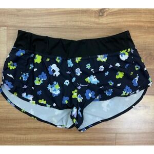 Women's Champion Mini Offset Sport Running Shorts Black Flowers